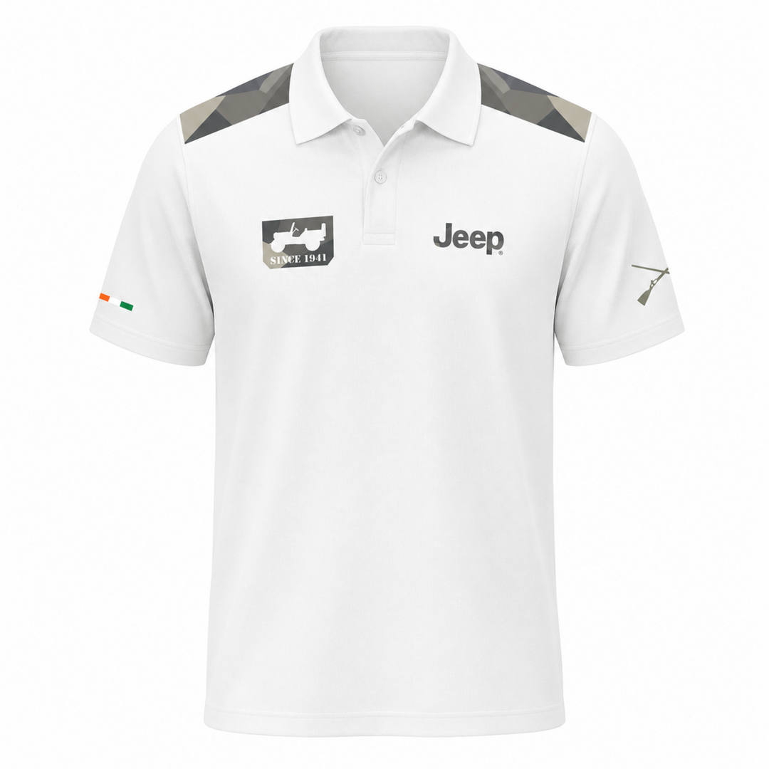 Jeep Men's Insignia Polo T-Shirt – White Cotton Honeycomb Polo