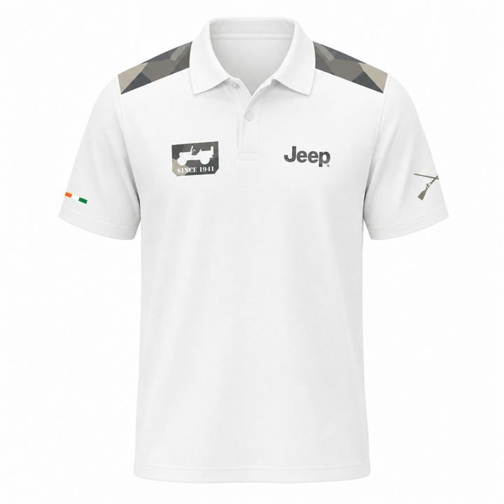 Jeep Men's Insignia Polo T-Shirt – White Cotton Honeycomb Polo