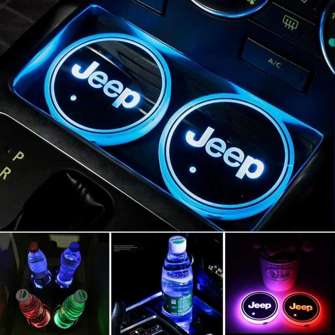 Jeep 7-Color RGB LED Illuminated Cup Holder Coasters (Pair)