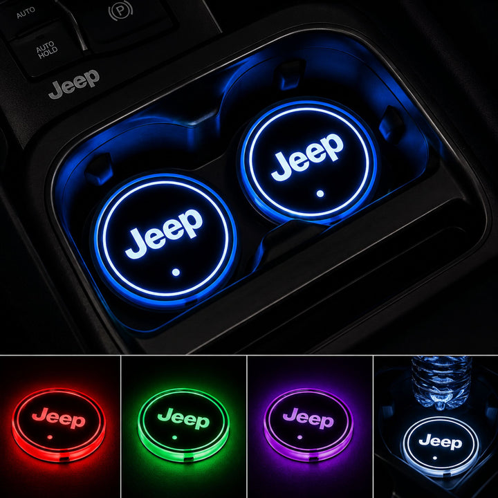 Jeep 7-Color RGB LED Illuminated Cup Holder Coasters (Pair)