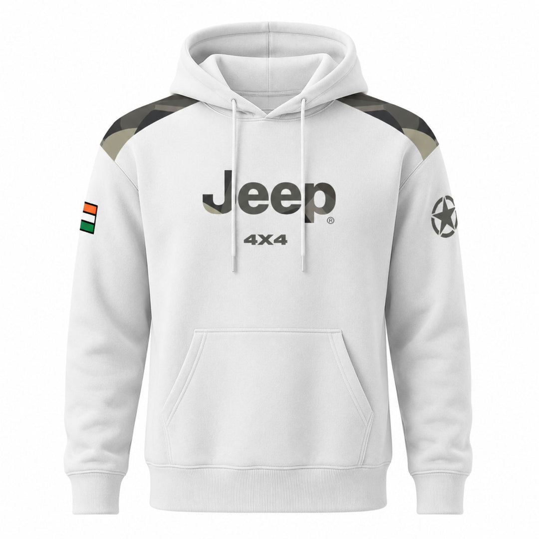 Jeep Star Hoodie – White | Premium Pullover Hooded Sweatshirt