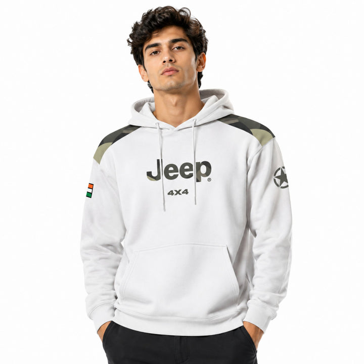 Jeep Star Hoodie – White | Premium Pullover Hooded Sweatshirt