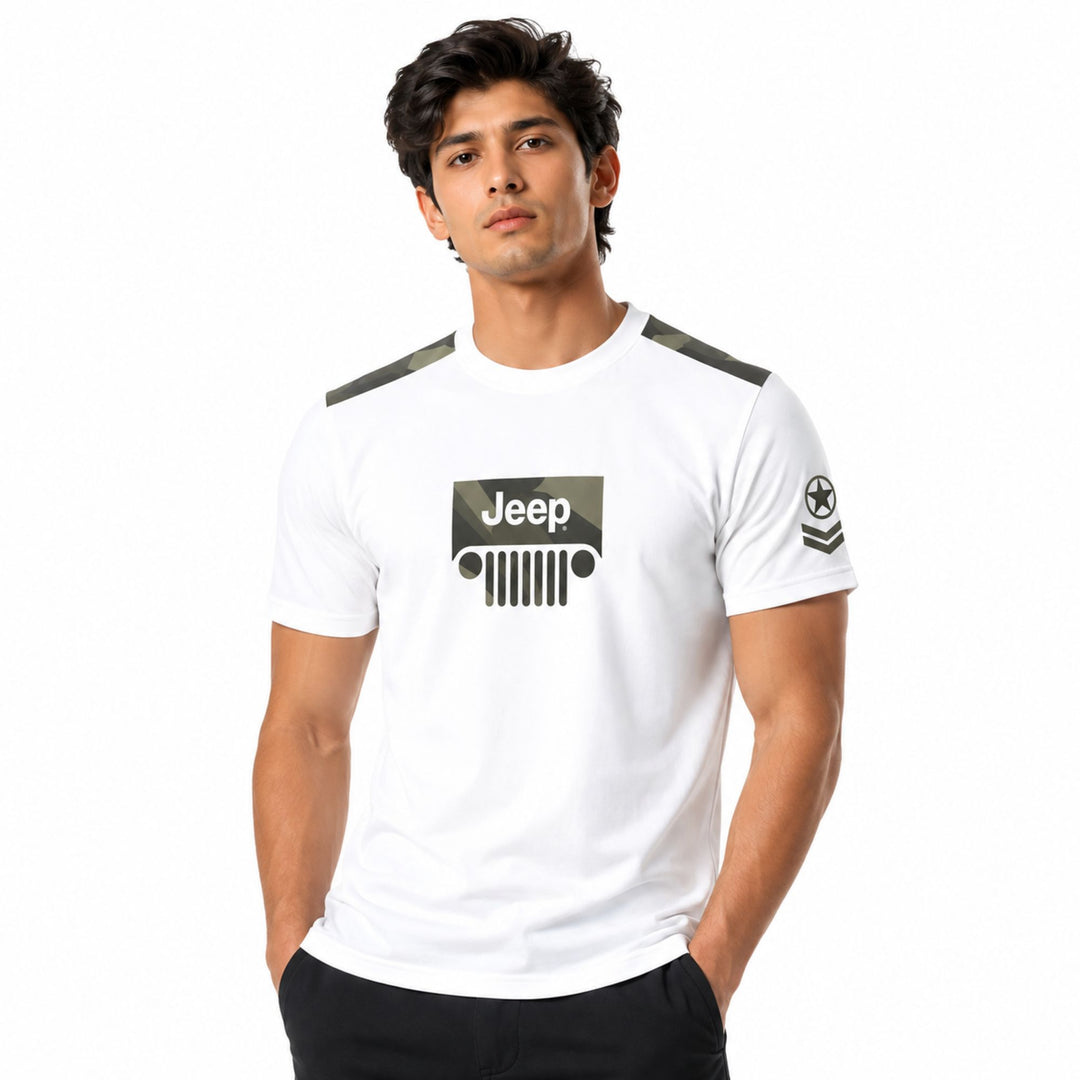 Jeep Camo Grill Round Neck T-Shirt | Premium Cotton Graphic Tee