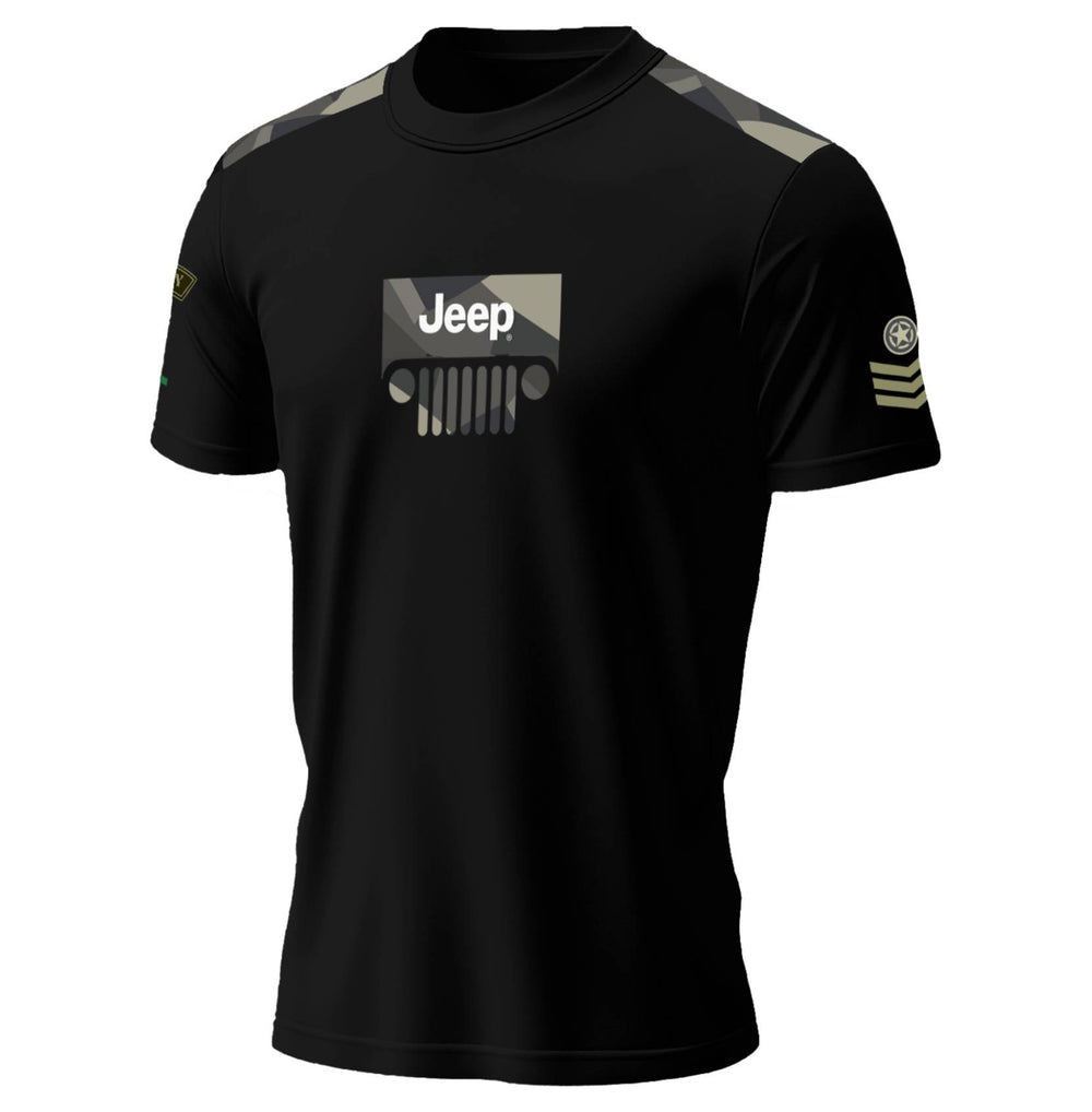 Camo Grill Round Neck T-Shirt with Jeep-inspired design, premium fabric, and eco-friendly printing.