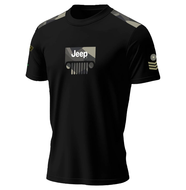 Camo Grill Round Neck T-Shirt with Jeep-inspired design, premium fabric, and eco-friendly printing.