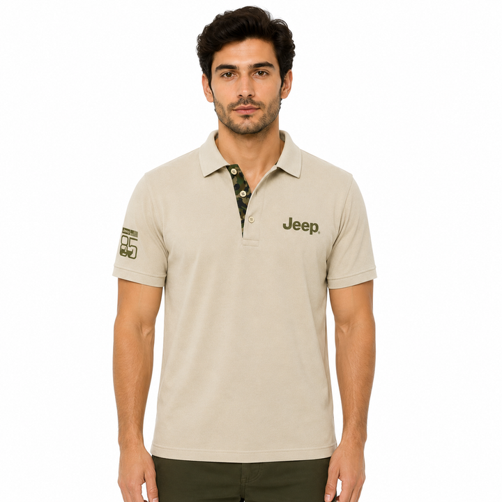 Jeep Men's 85th Anniversary Beige Polo T-Shirt