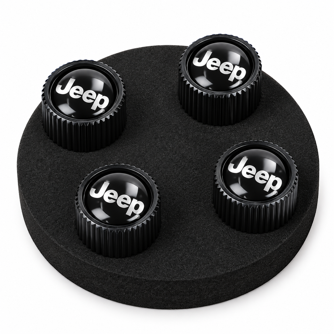 Jeep Black Tire Valve Caps Set of 4 with Jeep Logo