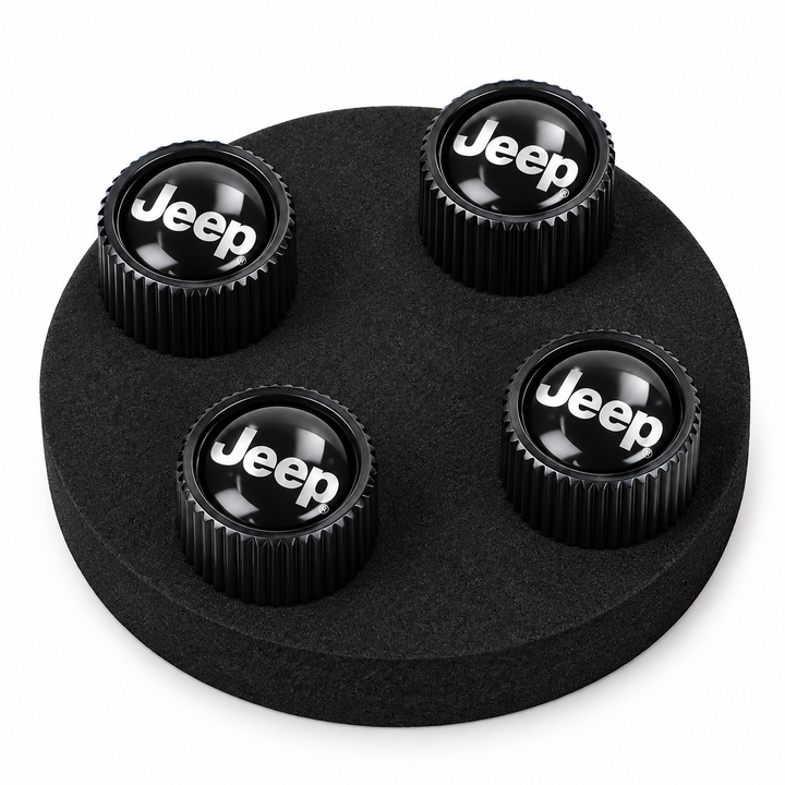 Jeep Black Tire Valve Caps Set of 4 with Jeep Logo