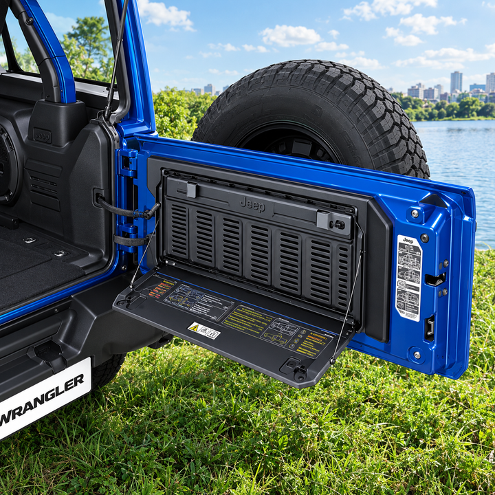 Tailgate Table – Black Powdercoated Steel – Jeep Wrangler
