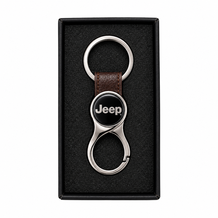Jeep Keychain – Black Leather Strap with Metal Carabiner Clip & Jeep Logo