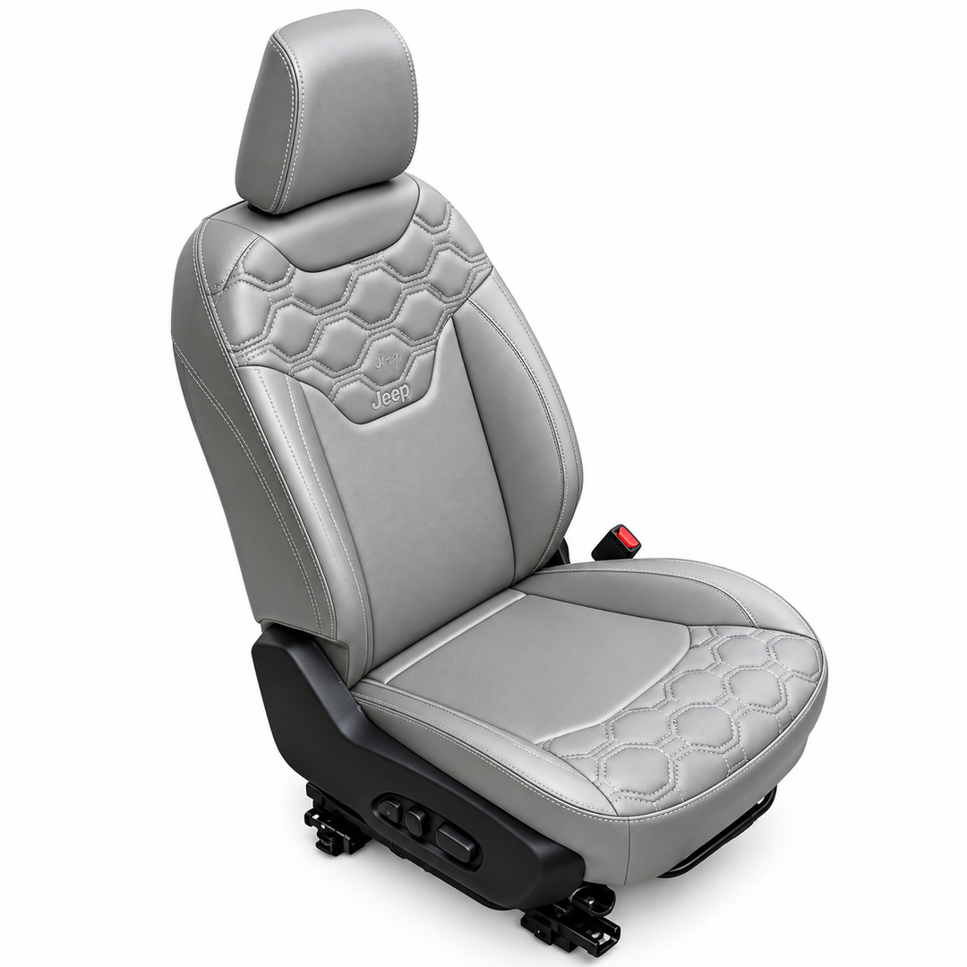Jeep Premium Leatherette Seat Cover – Grey Hexagon Quilted