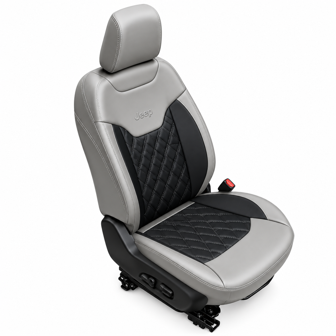 Jeep Premium Leatherette Car Seat Cover – Grey & Black Diamond Quilted