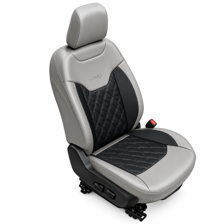 Jeep Premium Leatherette Car Seat Cover – Grey & Black Diamond Quilted