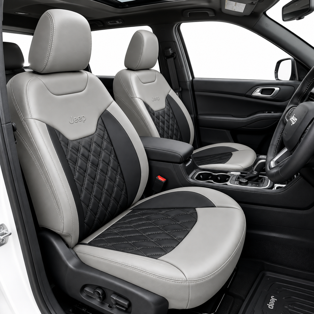 Jeep Premium Leatherette Car Seat Cover – Grey & Black Diamond Quilted