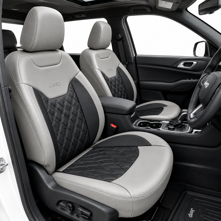 Jeep Premium Leatherette Car Seat Cover – Grey & Black Diamond Quilted