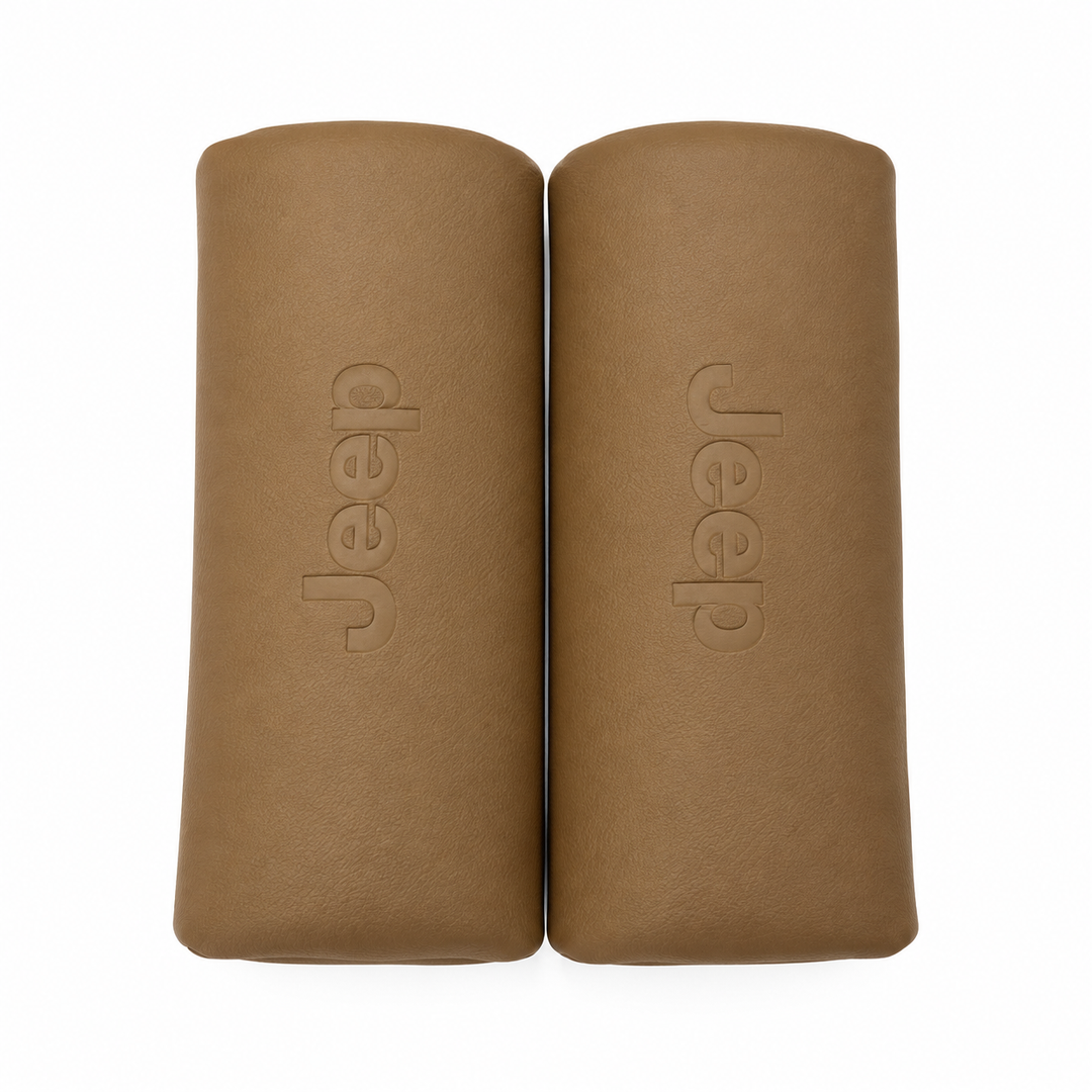 Jeep Tan Leatherette Car Neck Rest Cushion Set of 2 – Headrest & Neck Support Pillow
