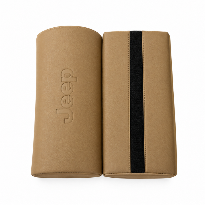 Jeep Tan Leatherette Car Neck Rest Cushion Set of 2 – Headrest & Neck Support Pillow