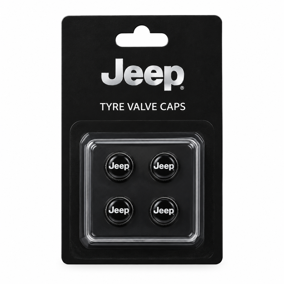 Jeep Black Tyre Valve Caps Set of 4 – Wheel Valve Stem Caps with Jeep Logo
