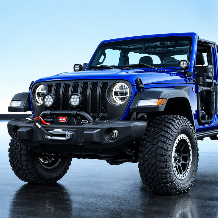 Jeep Wrangler Front Bumper – Heavy-Duty Black Off-Road Bumper with Tow Hook & Fog Light Mounts