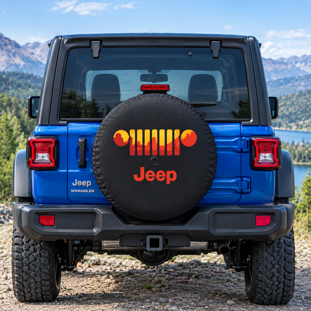 Jeep Wrangler 32 Inch Spare Tire Cover – Black Tyre Cover with Jeep Grille Graphic