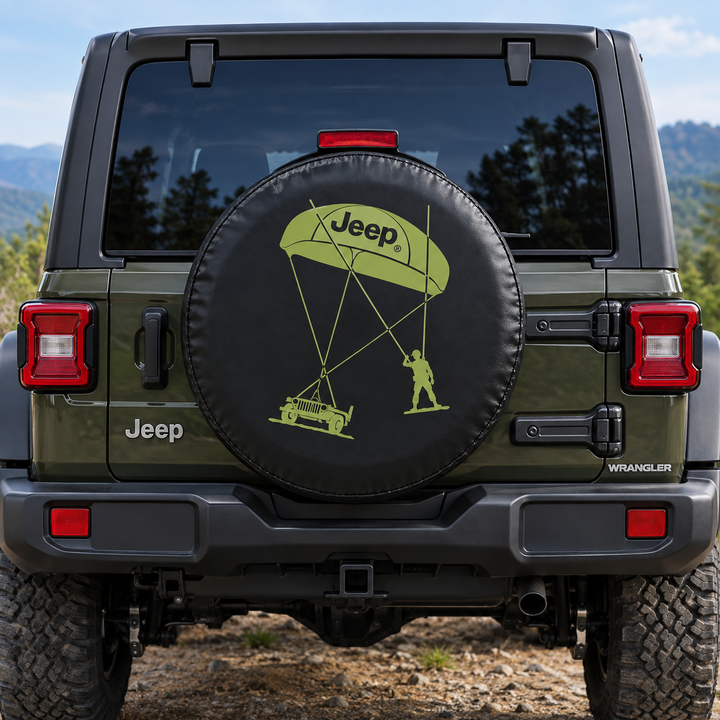 Jeep Wrangler 32-Inch Black Vinyl Tire Cover with Army Man Design