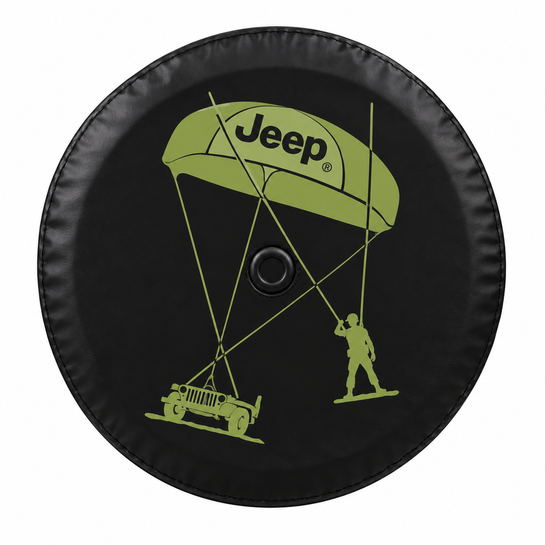 Jeep Wrangler 32-Inch Black Vinyl Tire Cover with Army Man Design