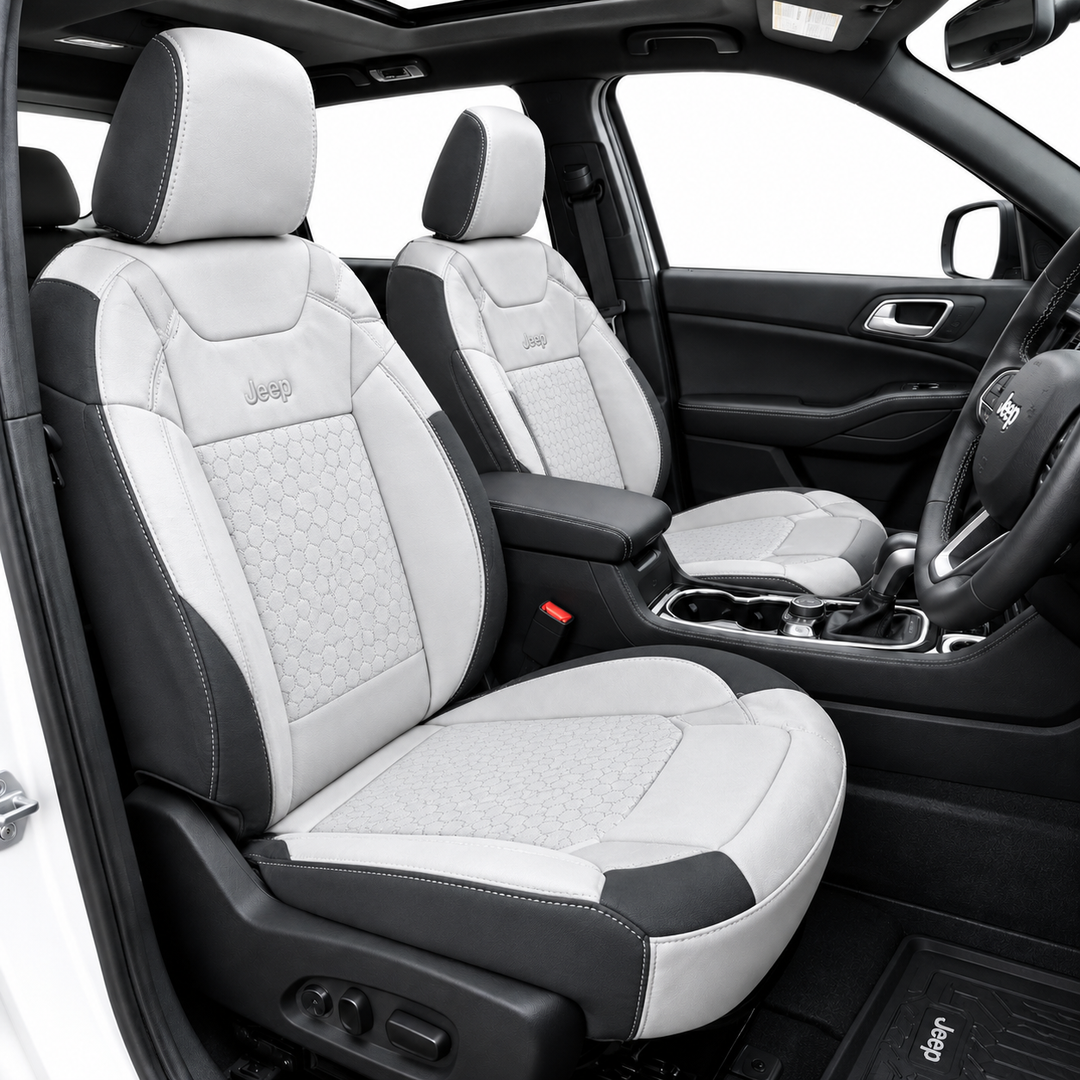 Jeep Premium Leatherette Seat Covers – Light Grey Honeycomb Pattern Car Seat Cover Set