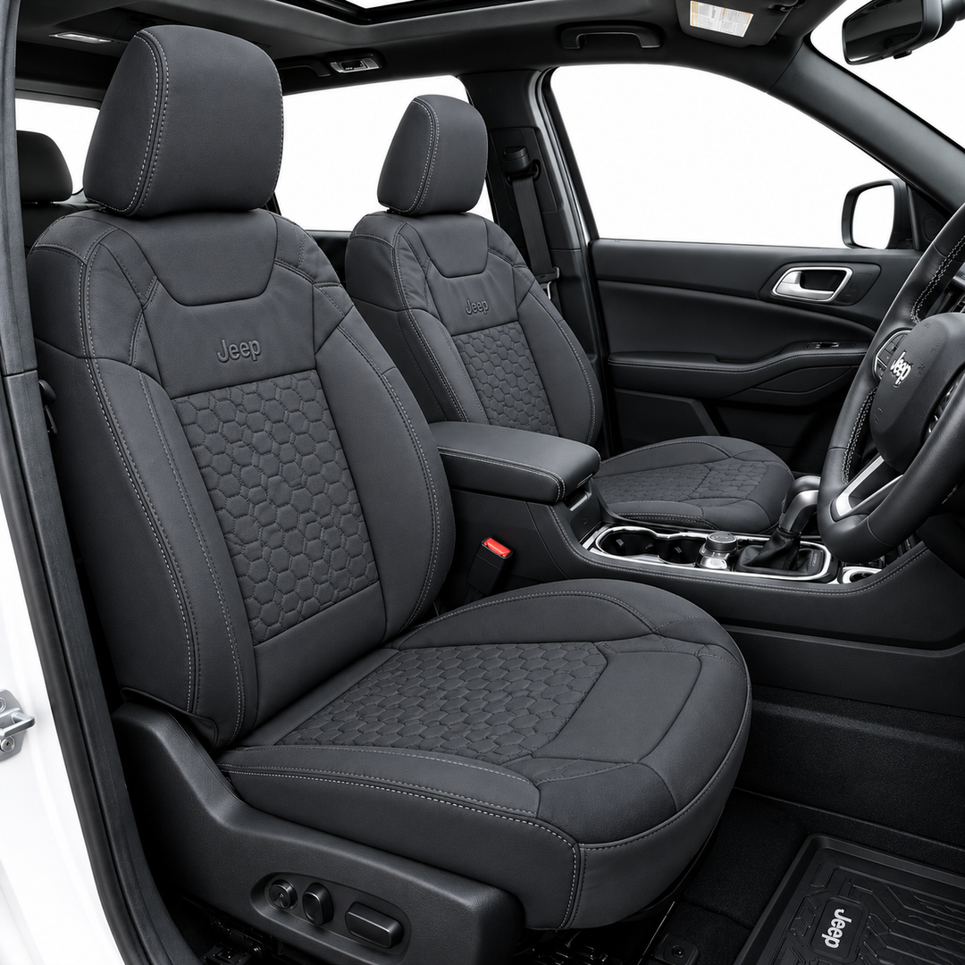 Jeep Premium Black Leatherette Seat Covers – Honeycomb Pattern Car Seat Cover Set