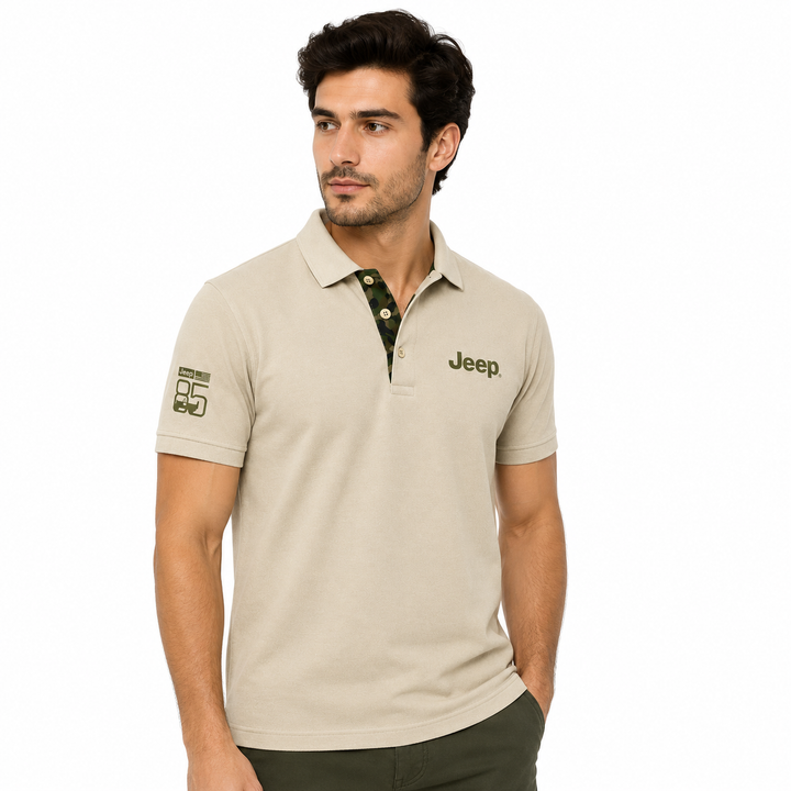 Jeep Men's 85th Anniversary Beige Polo T-Shirt