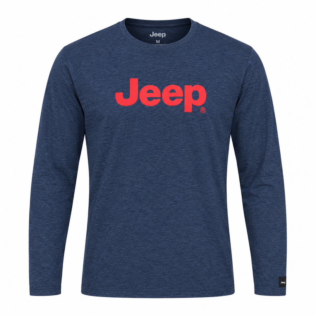 Jeep Men’s Classic Logo Full-Sleeve T-Shirt - Mélange Blue