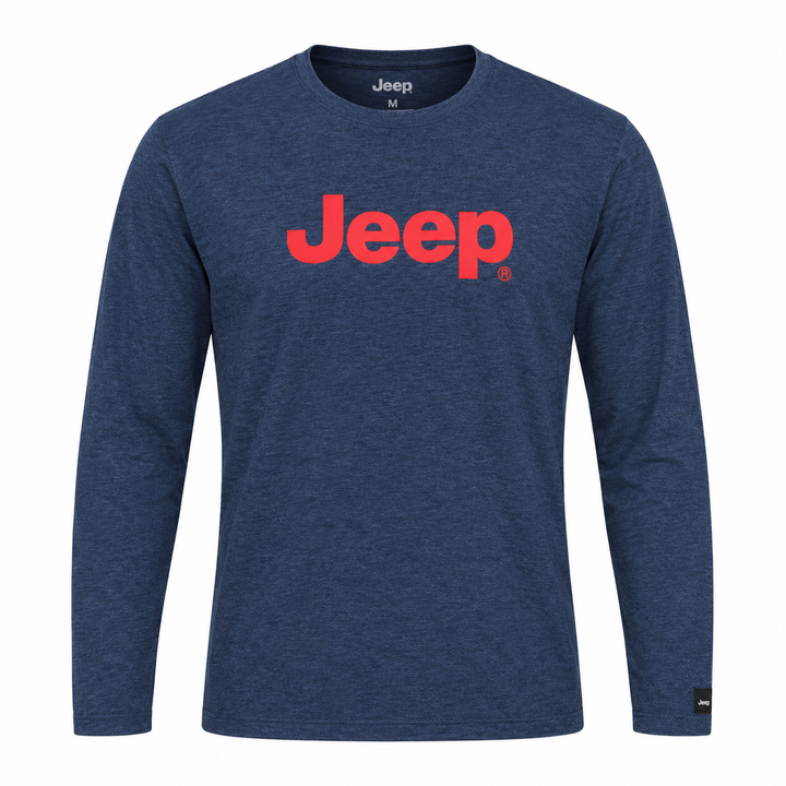 Jeep Men’s Classic Logo Full-Sleeve T-Shirt - Mélange Blue