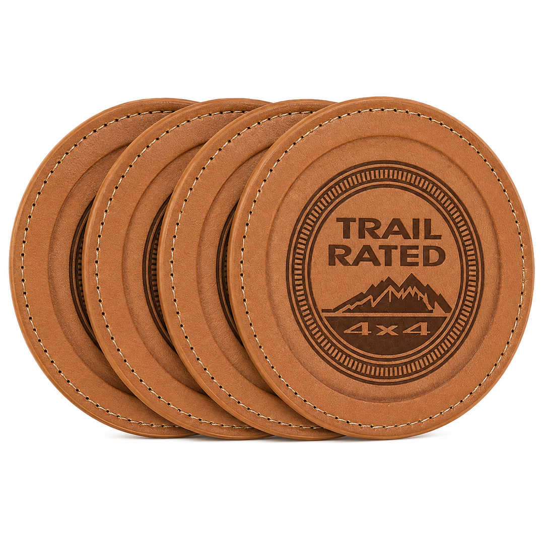 Jeep Trail Rated 4x4 Leather Coasters – Set of 4