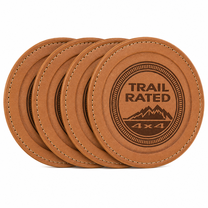 Jeep Trail Rated 4x4 Leather Coasters – Set of 4