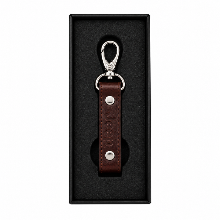 Jeep Leather Keychain – Brown Leather Key Ring with Metal Clip