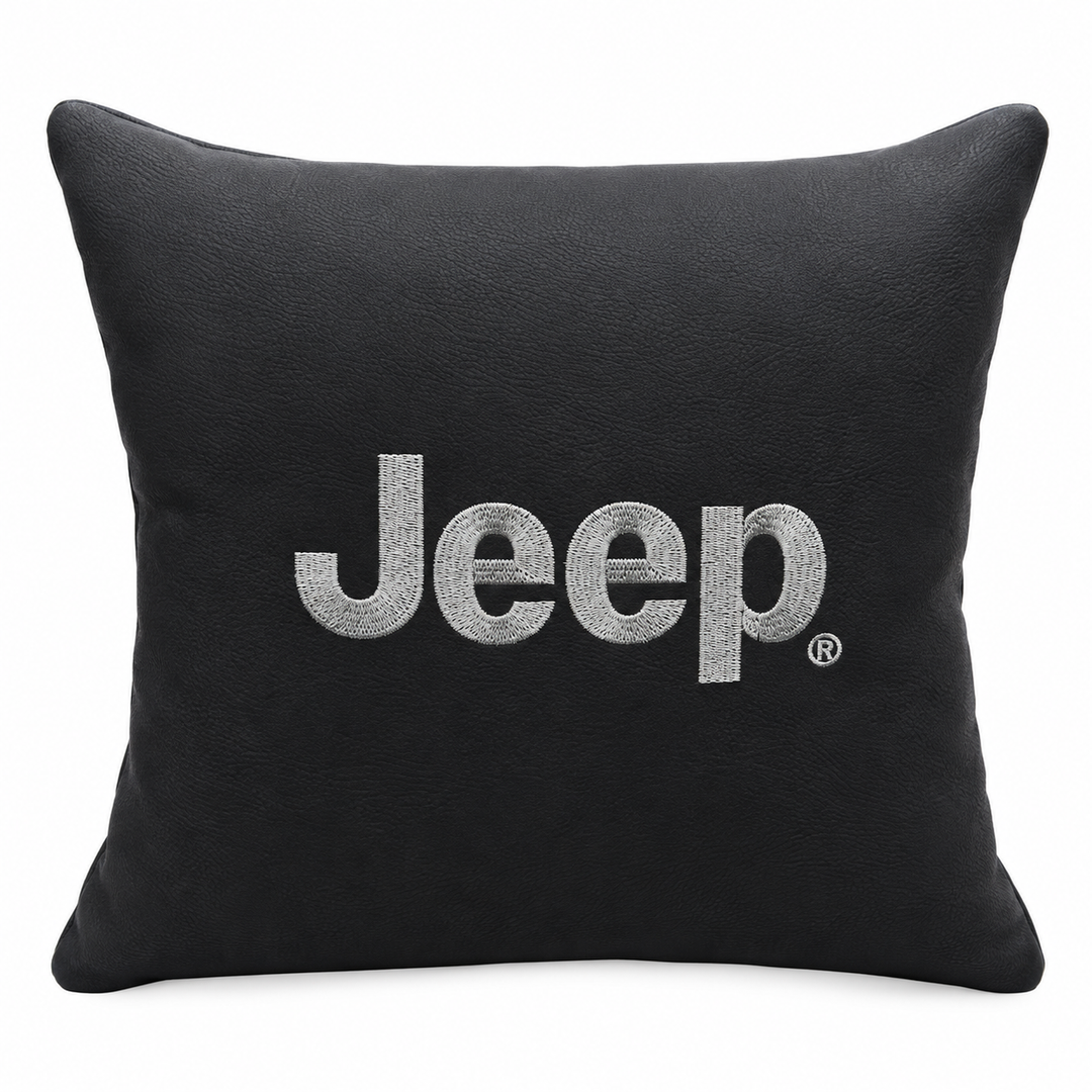 Jeep Black Leather Cushion – Embroidered Logo | Car Seat Accessory