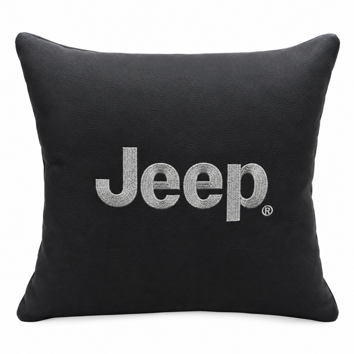 Jeep Black Leather Cushion – Embroidered Logo | Car Seat Accessory
