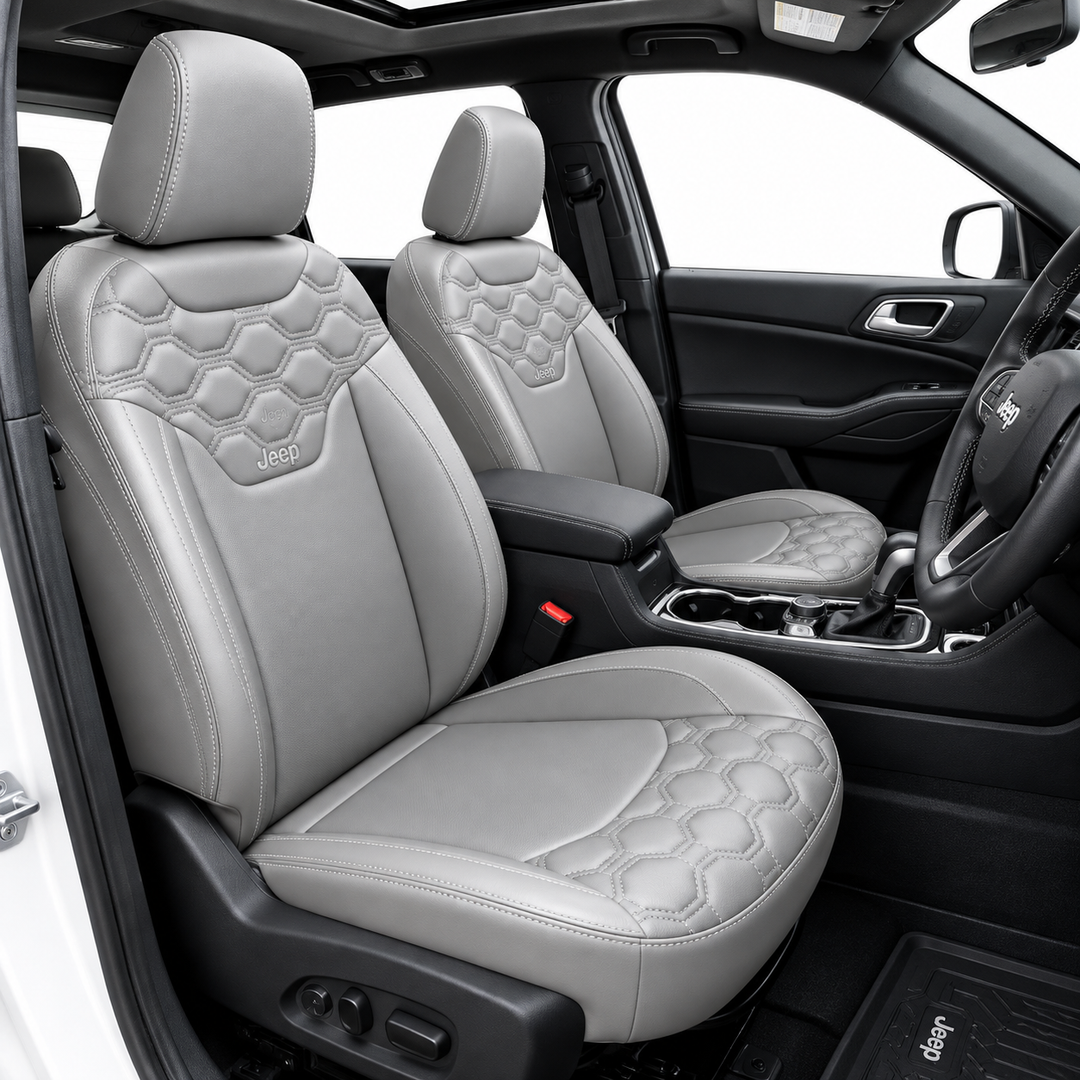 Jeep Premium Leatherette Seat Cover – Grey Hexagon Quilted