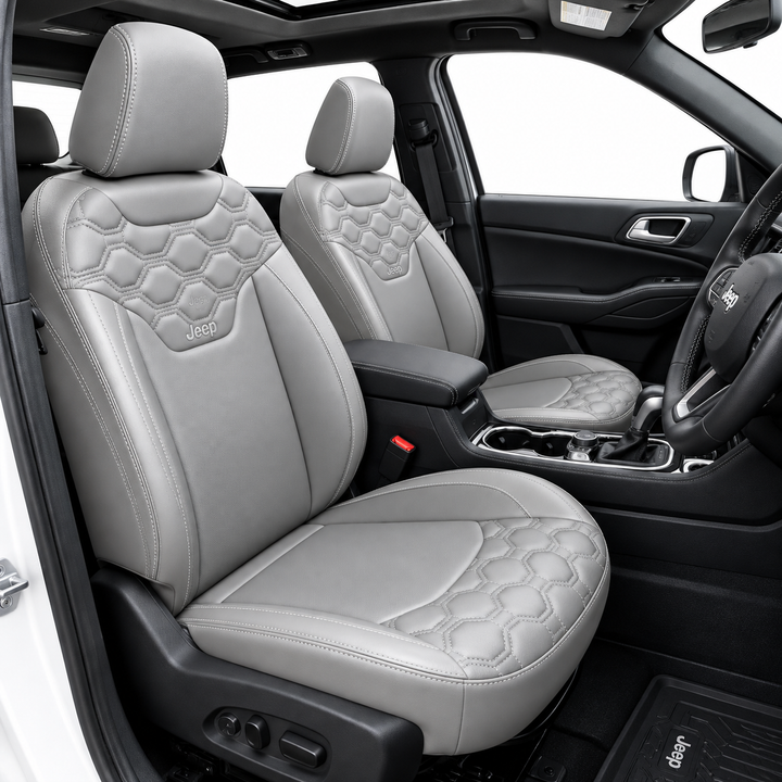 Jeep Premium Leatherette Seat Cover – Grey Hexagon Quilted