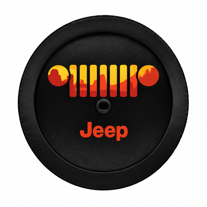 Jeep Wrangler 32 Inch Spare Tire Cover – Black Tyre Cover with Jeep Grille Graphic