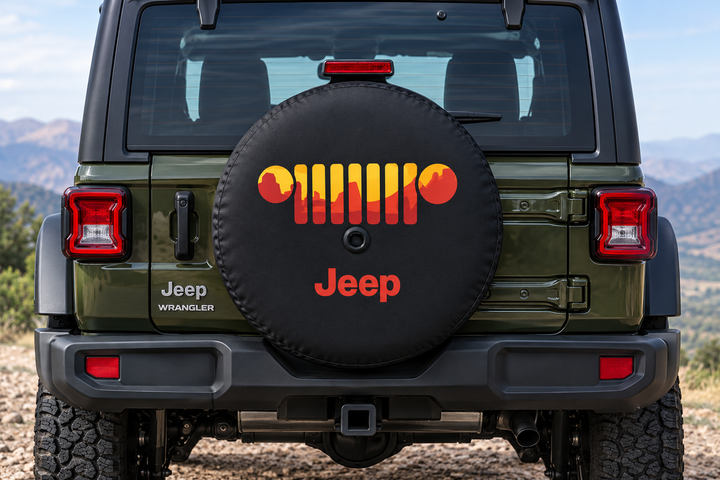 Jeep Wrangler 32 Inch Spare Tire Cover – Black Tyre Cover with Jeep Grille Graphic