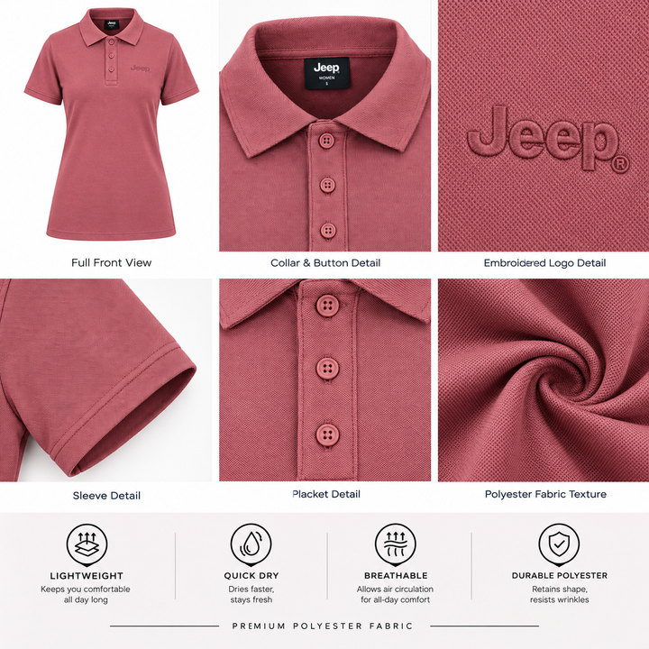 Jeep Urban Polo T-Shirt for Women – Cranberry Pink