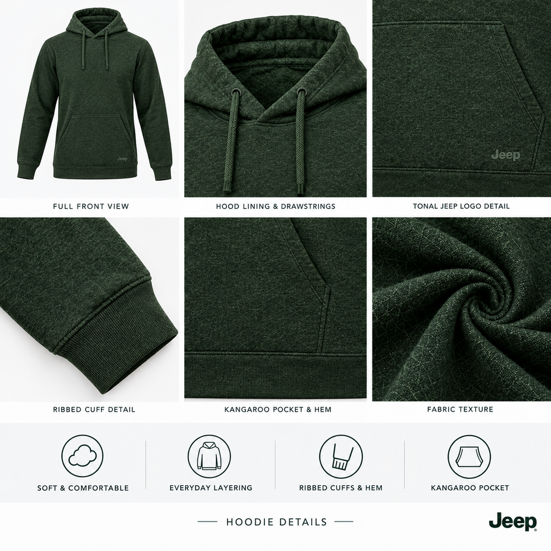 Jeep Men's Flex-Dry Green Hoodie – Stretch Quick-Dry Pullover