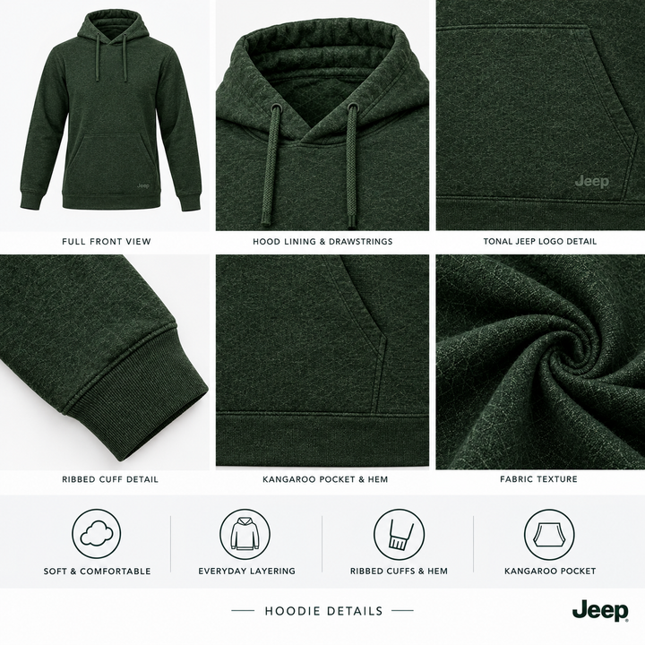 Jeep Men's Flex-Dry Green Hoodie – Stretch Quick-Dry Pullover
