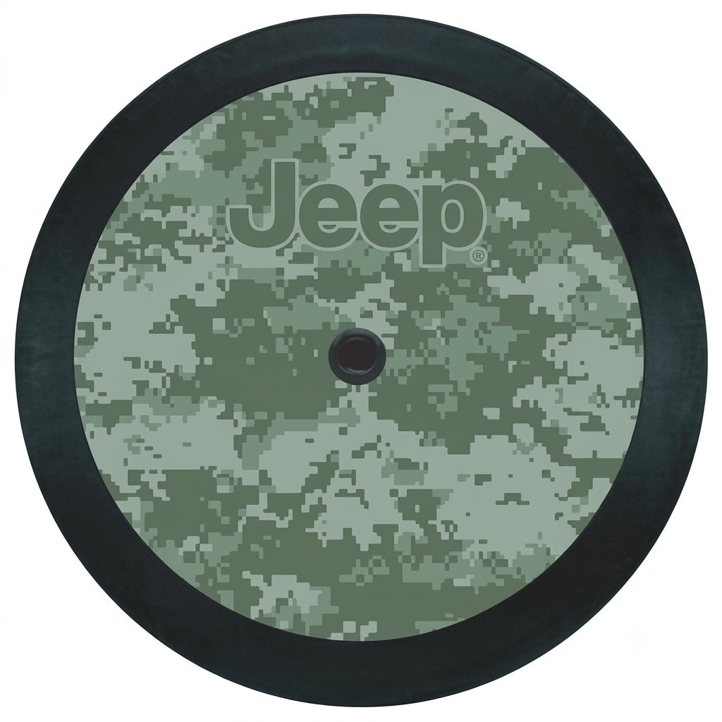 Camo Jeep® Logo 32-Inch Spare Tire Cover – Black & Green Camouflage Vinyl Cover