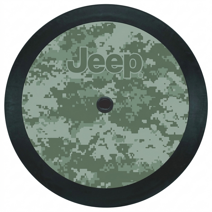 Camo Jeep® Logo 32-Inch Spare Tire Cover – Black & Green Camouflage Vinyl Cover