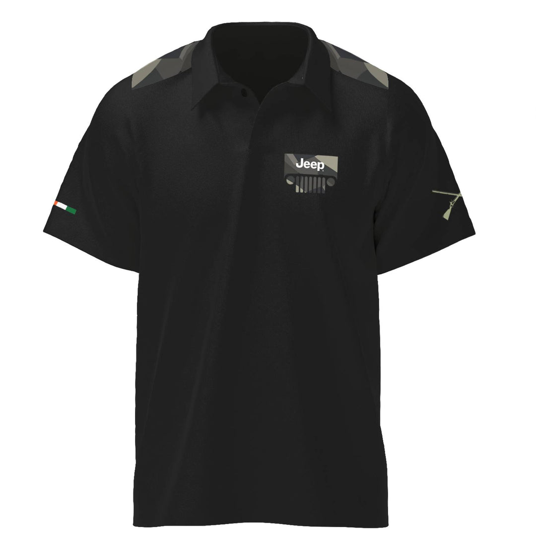 Black Jeep Insignia Polo T-Shirt with honeycomb texture and eco-friendly prints