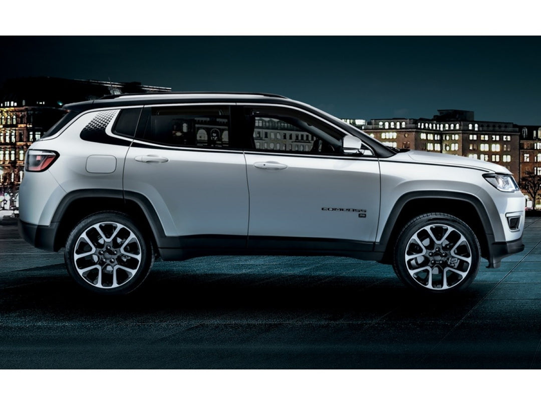 Jeep Compass 2017–2020 side decals – rugged vinyl graphics from rear quarter panel to A-pillar