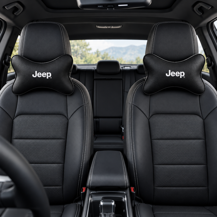 Jeep Black Vinyl Neck Rest Bow – Pack of 2