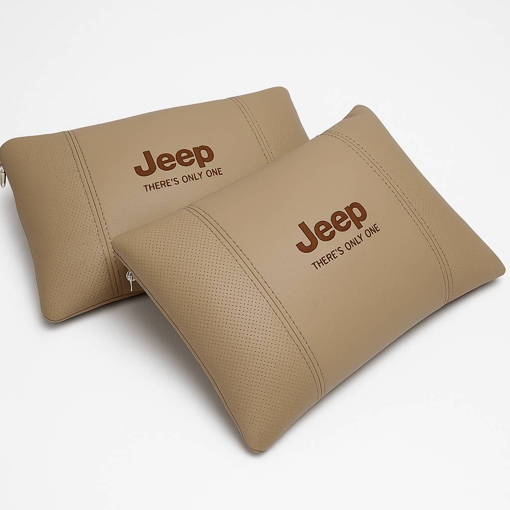 Jeep beige vinyl lumbar cushion set – ergonomic car seat back support (pack of 2)