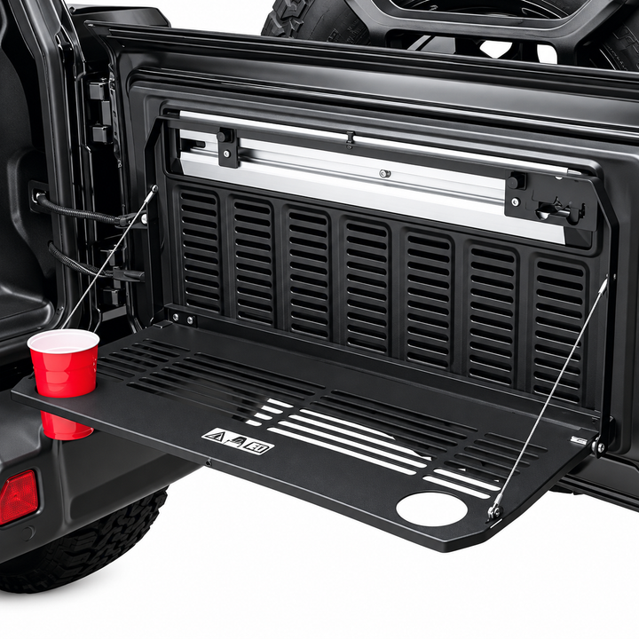 Tailgate Table – Black Powdercoated Steel – Jeep Wrangler
